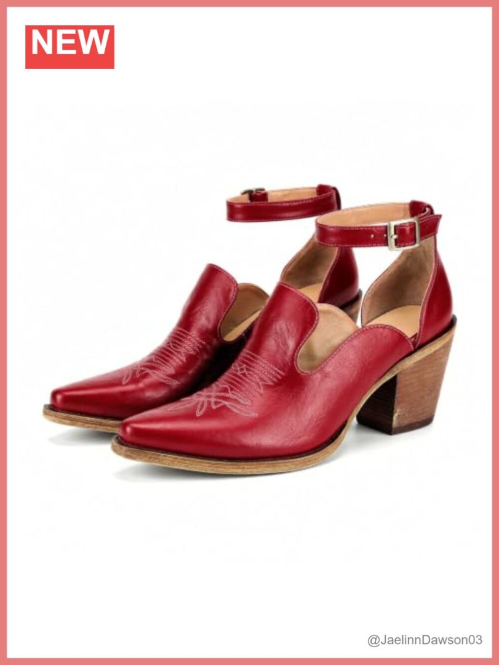 Cowboy Booties Ankle Strap Women Heeled Western Shoes